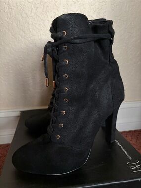 INC International Concepts Black Lace-Up Suede Ankle Boots